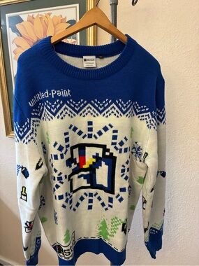 Microsoft Men’s Blue and White Holiday Ugly Christmas Sweater